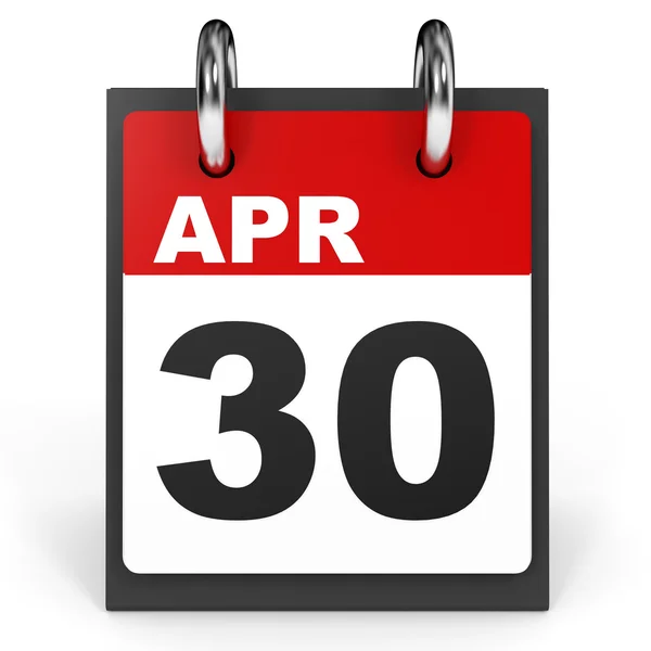 Den 30 april. Kalender på vit bakgrund. — Stockfoto