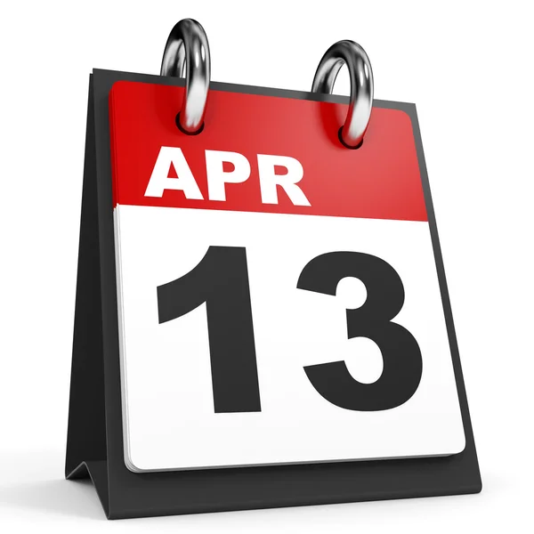 13. April Kalender auf weißem Hintergrund. — Stockfoto