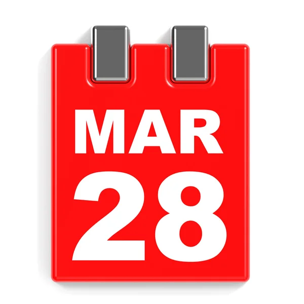 28 marca. Kalendarz na białym tle. — Zdjęcie stockowe