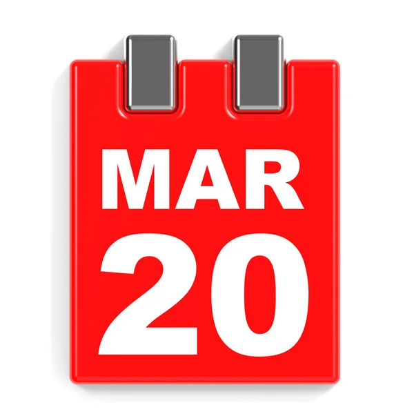 March 20. Calendar on white background. — Stock Photo, Image