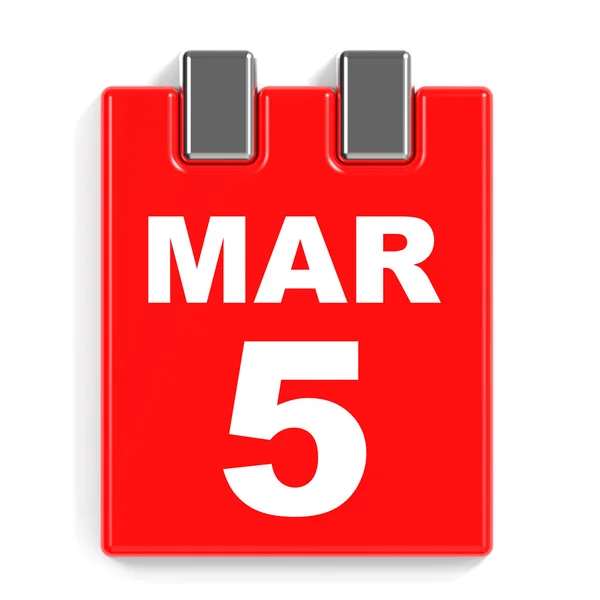 5 marzo. Calendario su sfondo bianco . — Foto Stock