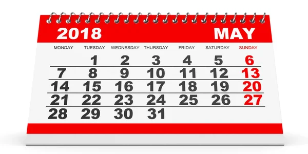 Calendario Mayo 2018 sobre fondo blanco . —  Fotos de Stock