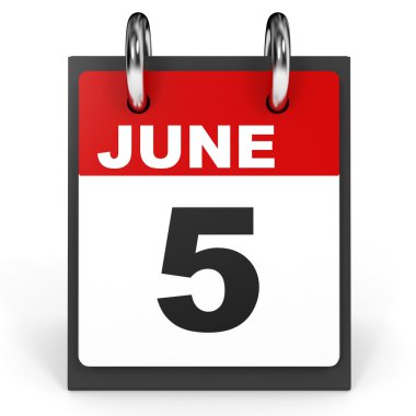 5 Haziran. Beyaz arka plan üzerinde takvim.