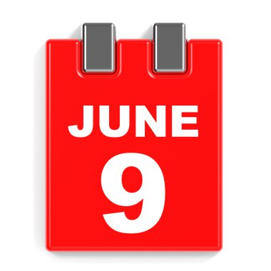 9 Haziran. Beyaz arka plan üzerinde takvim.