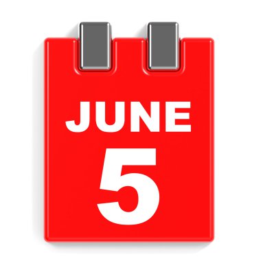 5 Haziran. Beyaz arka plan üzerinde takvim.