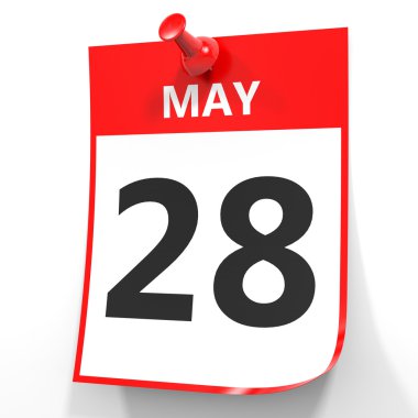 28 Mayıs. Beyaz arka plan üzerinde takvim.