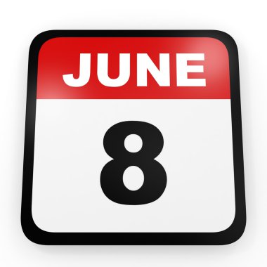 8 Haziran. Beyaz arka plan üzerinde takvim.