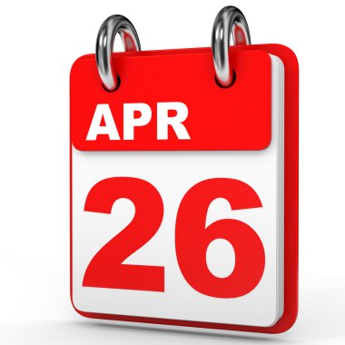26 Nisan. Beyaz arka plan üzerinde takvim.