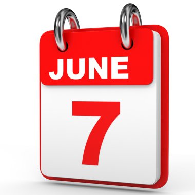 7 Haziran. Beyaz arka plan üzerinde takvim.