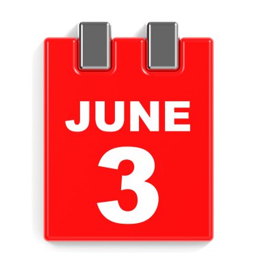 3 Haziran. Beyaz arka plan üzerinde takvim.