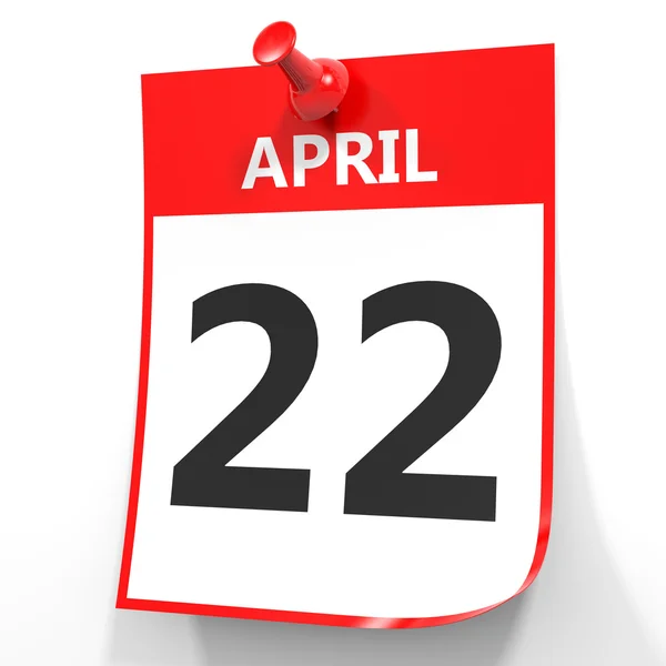 22. April Kalender auf weißem Hintergrund. — Stockfoto