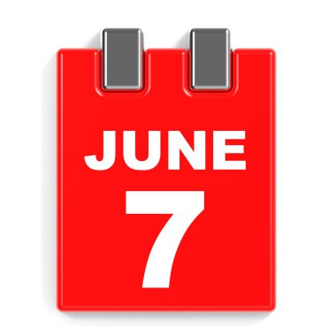 7 Haziran. Beyaz arka plan üzerinde takvim.