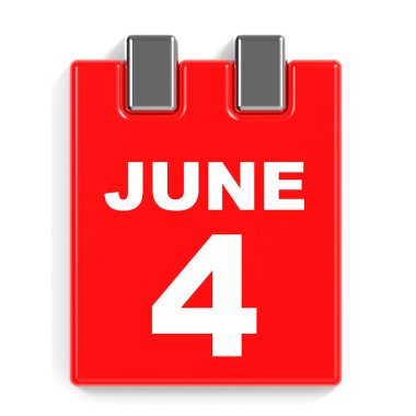 4 Haziran. Beyaz arka plan üzerinde takvim.