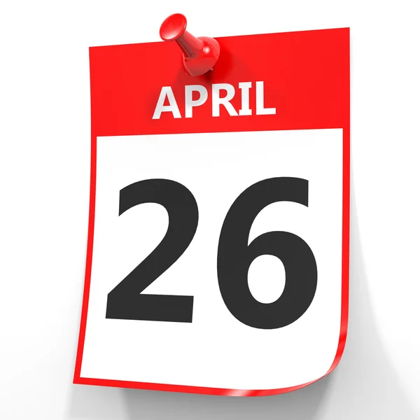 26. April Kalender auf weißem Hintergrund. — Stockfoto