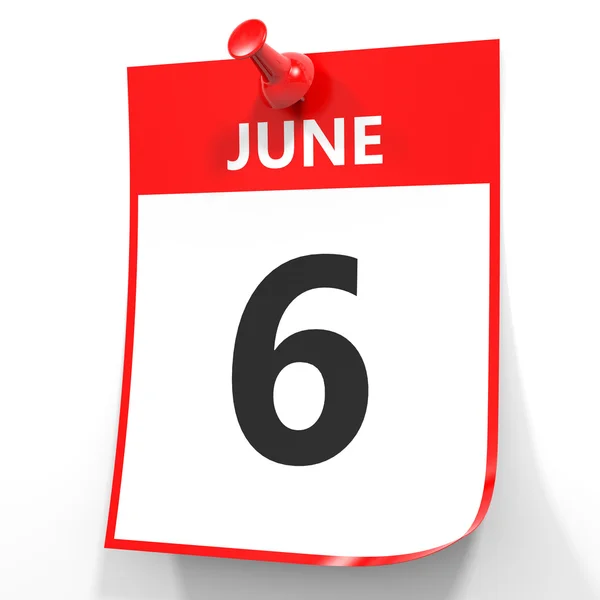 6 de Junho. Calendário sobre fundo branco . — Fotografia de Stock