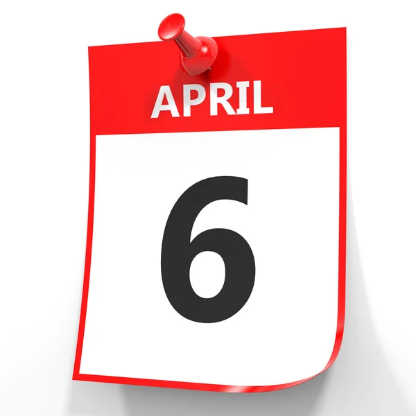 6. April Kalender auf weißem Hintergrund. — Stockfoto