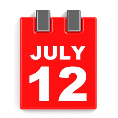 Temmuz 12. Beyaz arka plan üzerinde takvim.