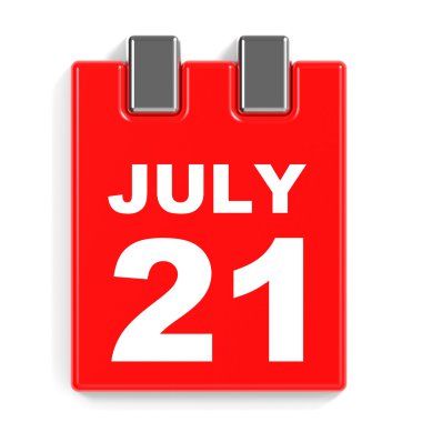 21 Temmuz. Beyaz arka plan üzerinde takvim.