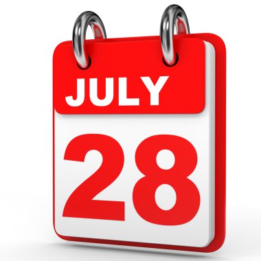 Temmuz 28. Beyaz arka plan üzerinde takvim.