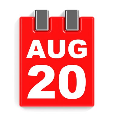 Ağustos 20. Beyaz arka plan üzerinde takvim.