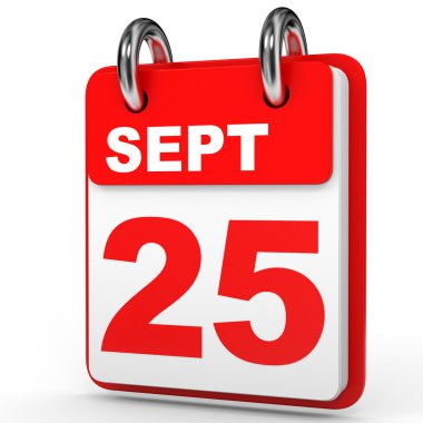 25 Eylül. Beyaz arka plan üzerinde takvim.