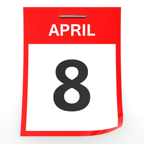 8 april. Kalender op witte achtergrond. — Stockfoto