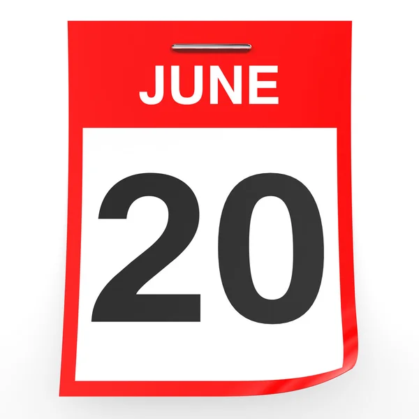 20 juni. Kalender på vit bakgrund. — Stockfoto