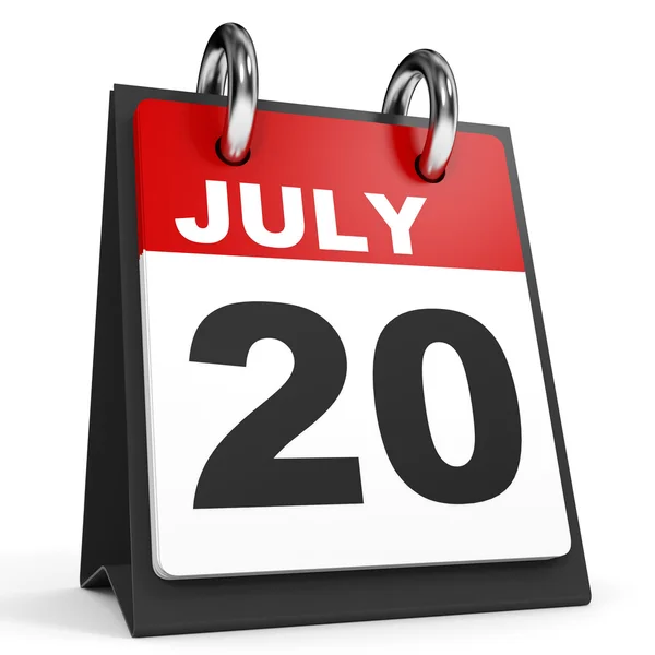 20 Ιουλίου. Ημερολόγιο σε λευκό φόντο. — Φωτογραφία Αρχείου
