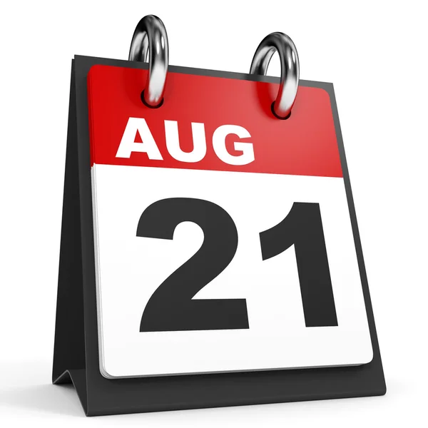 21 Αυγούστου. Ημερολόγιο σε λευκό φόντο. — Φωτογραφία Αρχείου