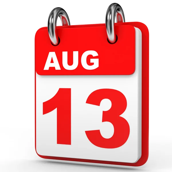 13 sierpnia. Kalendarz na białym tle. — Zdjęcie stockowe