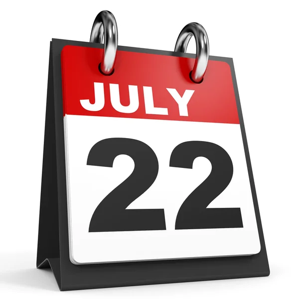 22 Juli. Kalender pada latar belakang putih . — Stok Foto
