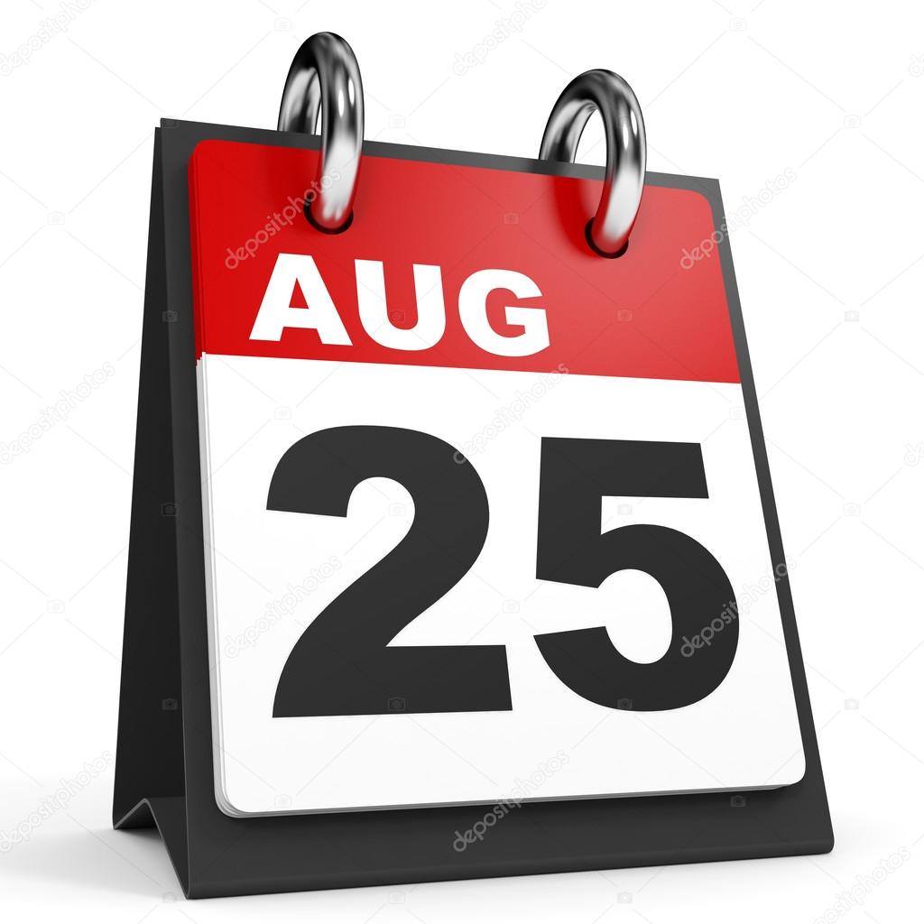 August 25. Calendar on white background.