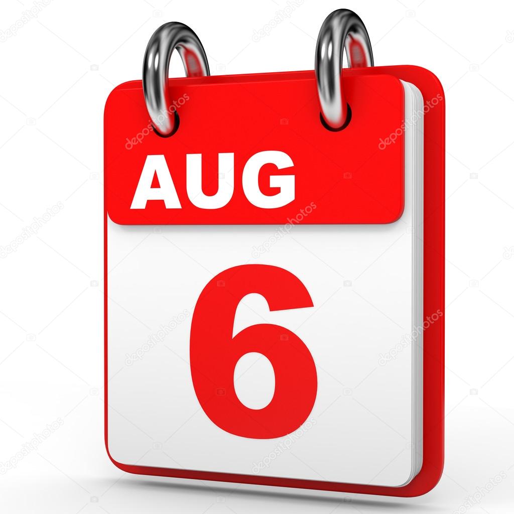 August 6. Calendar on white background.