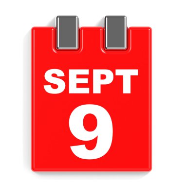 9 Eylül. Beyaz arka plan üzerinde takvim.