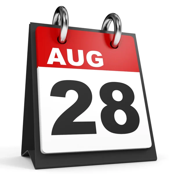 28 Αυγούστου. Ημερολόγιο σε λευκό φόντο. — Φωτογραφία Αρχείου