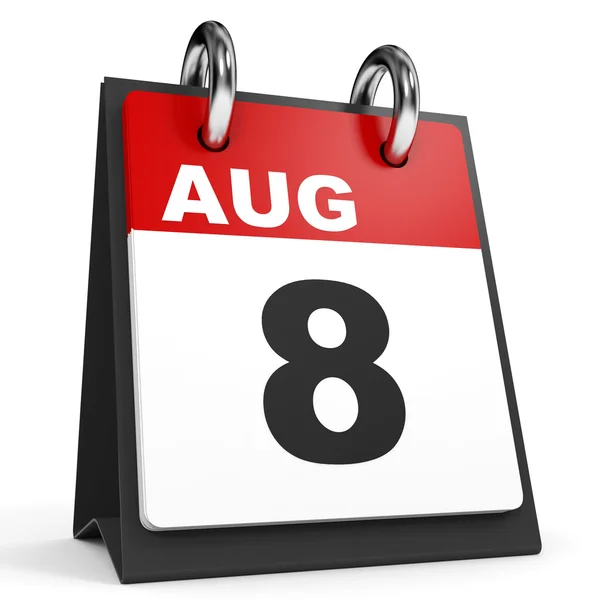8 Αυγούστου. Ημερολόγιο σε λευκό φόντο. — Φωτογραφία Αρχείου