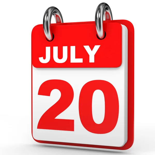 20 lipca. Kalendarz na białym tle. — Zdjęcie stockowe