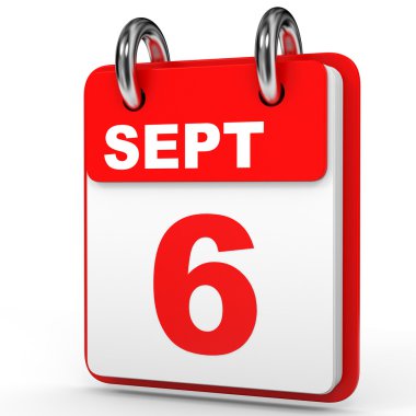 6 Eylül. Beyaz arka plan üzerinde takvim.