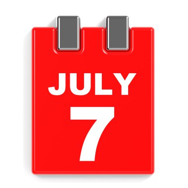 7 Temmuz. Beyaz arka plan üzerinde takvim.