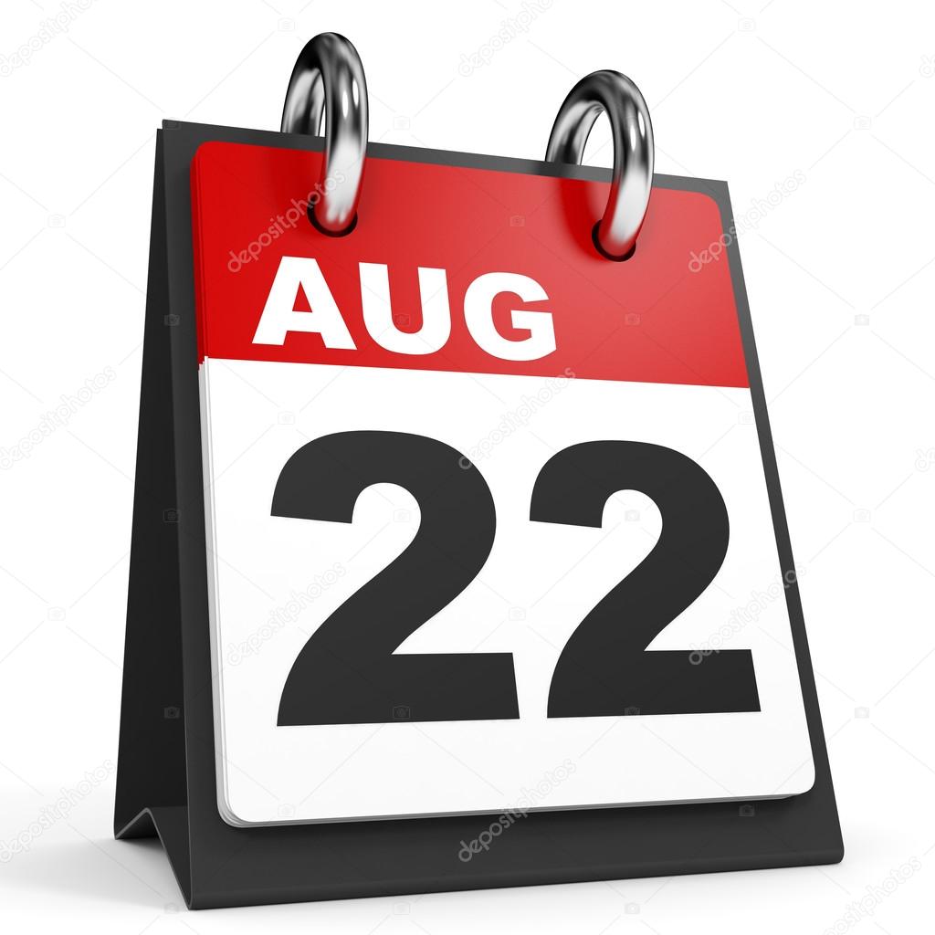 August 22. Calendar on white background.