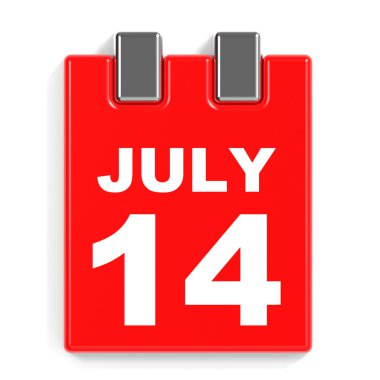 14 Temmuz. Beyaz arka plan üzerinde takvim.