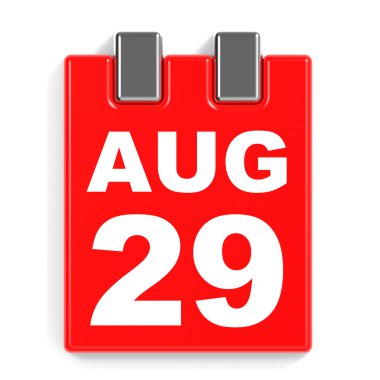 Ağustos 29. Beyaz arka plan üzerinde takvim.