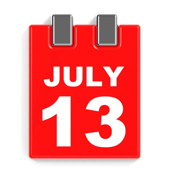 13 luglio. Calendario su sfondo bianco . — Foto Stock