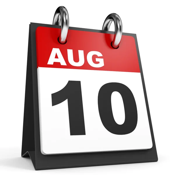 Στις 10 Αυγούστου. Ημερολόγιο σε λευκό φόντο. — Φωτογραφία Αρχείου