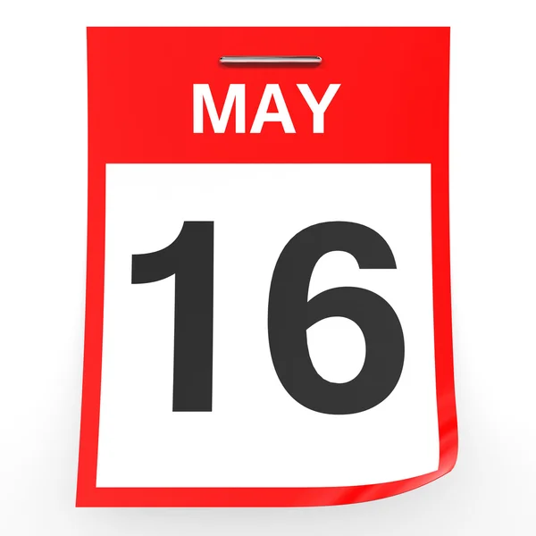 16 de mayo. Calendario sobre fondo blanco . — Foto de Stock