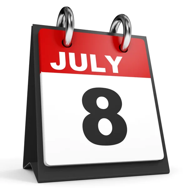 8. Juli Kalender auf weißem Hintergrund. — Stockfoto