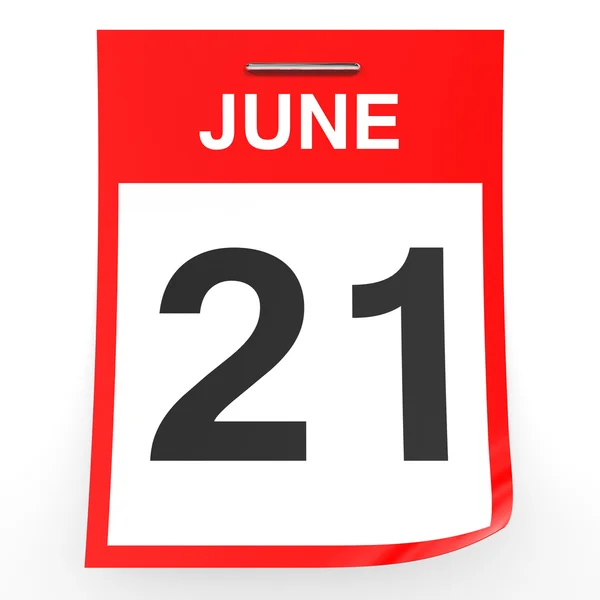 21. Juni Kalender auf weißem Hintergrund. — Stockfoto
