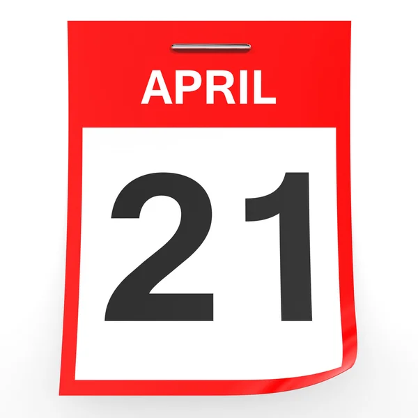 21 aprile. Calendario su sfondo bianco . — Foto Stock