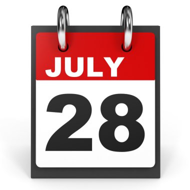 Temmuz 28. Beyaz arka plan üzerinde takvim.