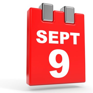 9 Eylül. Beyaz arka plan üzerinde takvim.